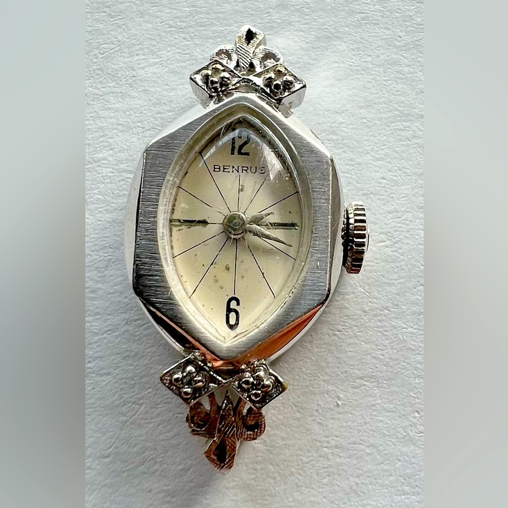 Vintage Benrus 14k white gold plated diamond accent Swiss movement wrist watch